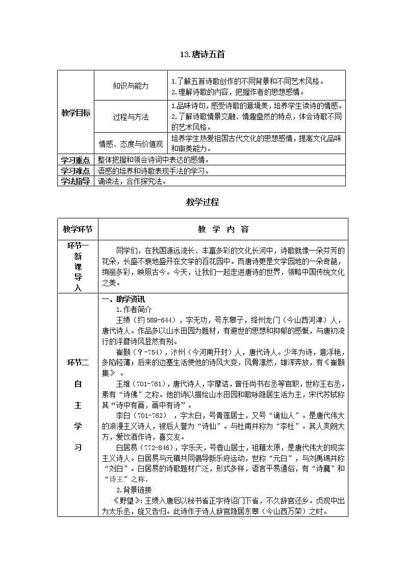 13《唐诗五首》课件PPT+导学案+练习课件+课文朗读01