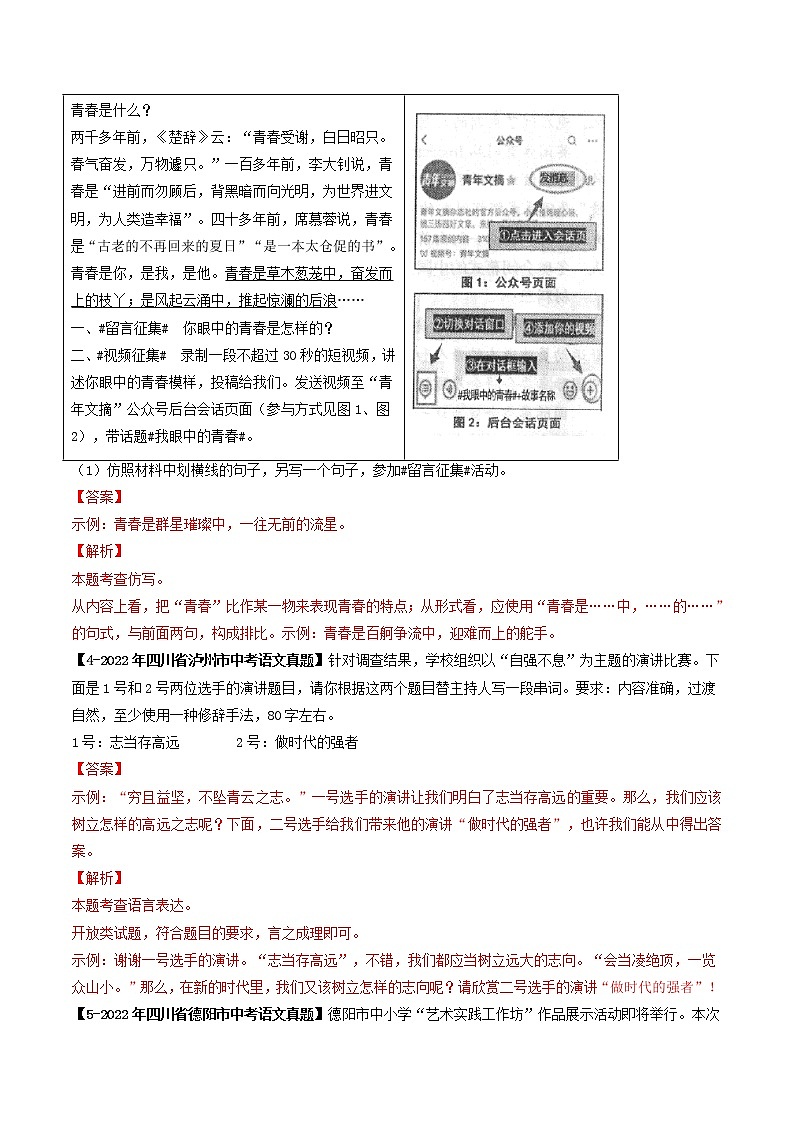 2018-2022年四川中考语文5年真题1年模拟汇编 专题09 广告、标语、修辞、对联（学生卷+教师卷）02