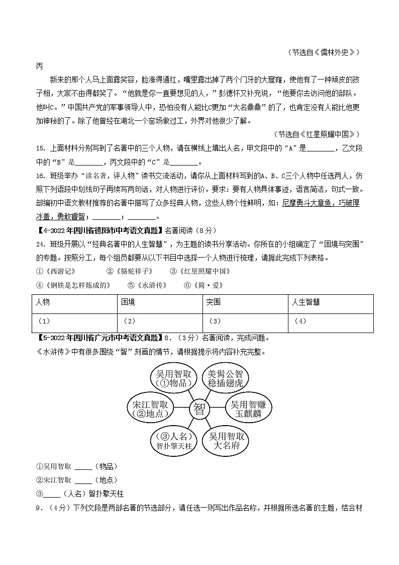 2018-2022年四川中考语文5年真题1年模拟汇编 专题16 名著阅读（学生卷+教师卷）02