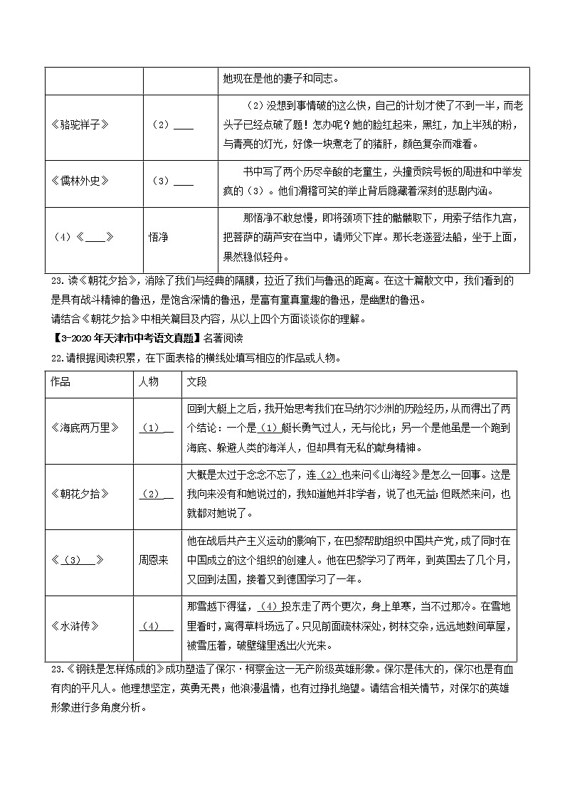 2018-2022年天津中考语文5年真题1年模拟汇编 专题12 名著阅读（学生卷+教师卷）02