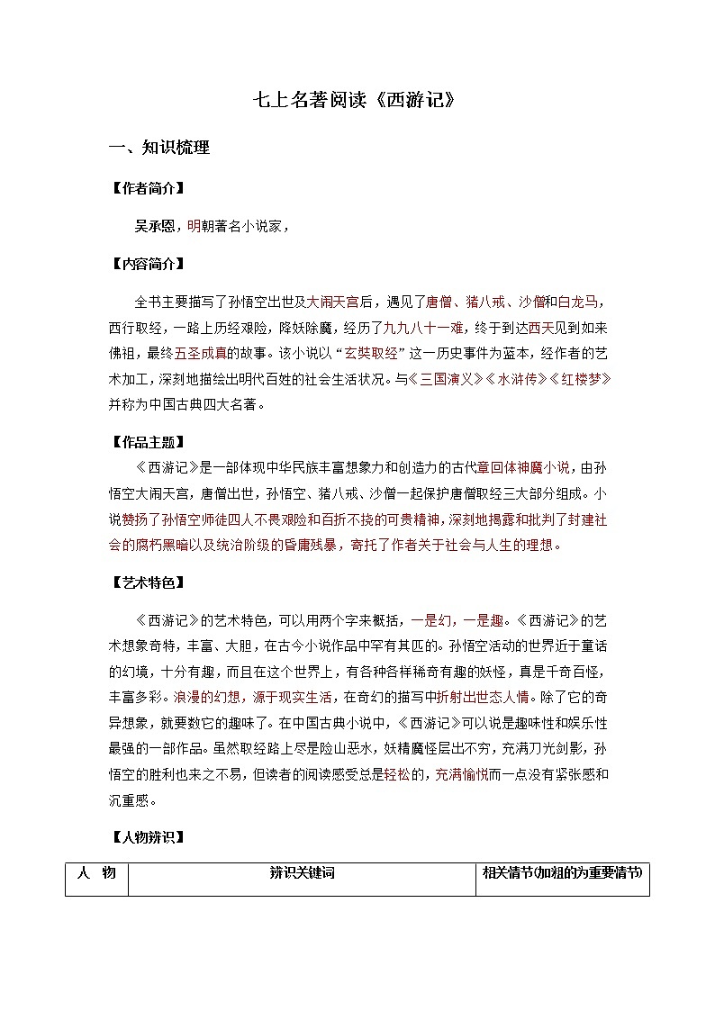 -2023年中考语文名著阅读考前梳理盘点专题02  《西游记》梳理盘点第1页