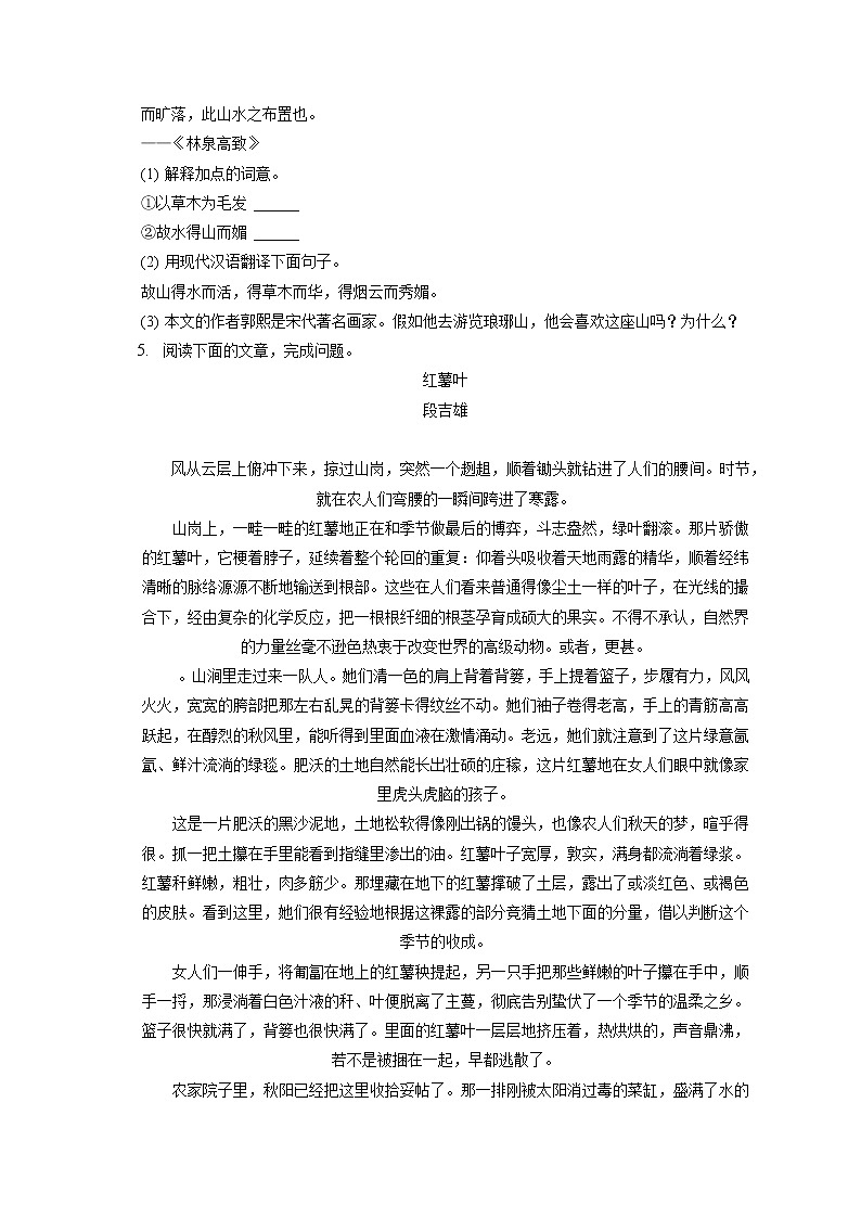 2021-2022学年吉林省松原市乾安县九年级（上）期末语文试卷（含答案解析）03