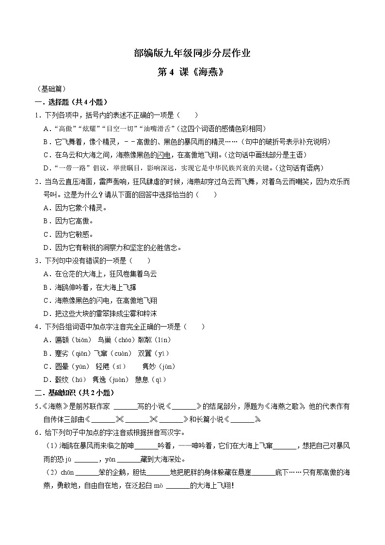 第4课《海燕》课件+教学设计+同步分层作业01