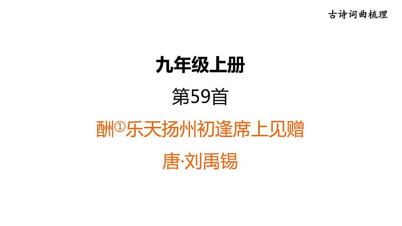 中考语文复习古诗词曲第59首酬乐天扬州初逢席上见赠课时教学课件第1页