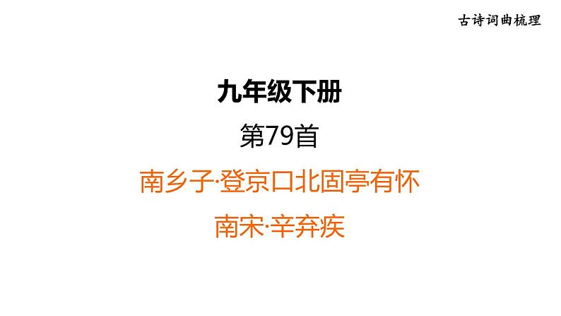 中考语文复习古诗词曲第79首南乡子·登京口北固亭有怀课时教学课件第1页