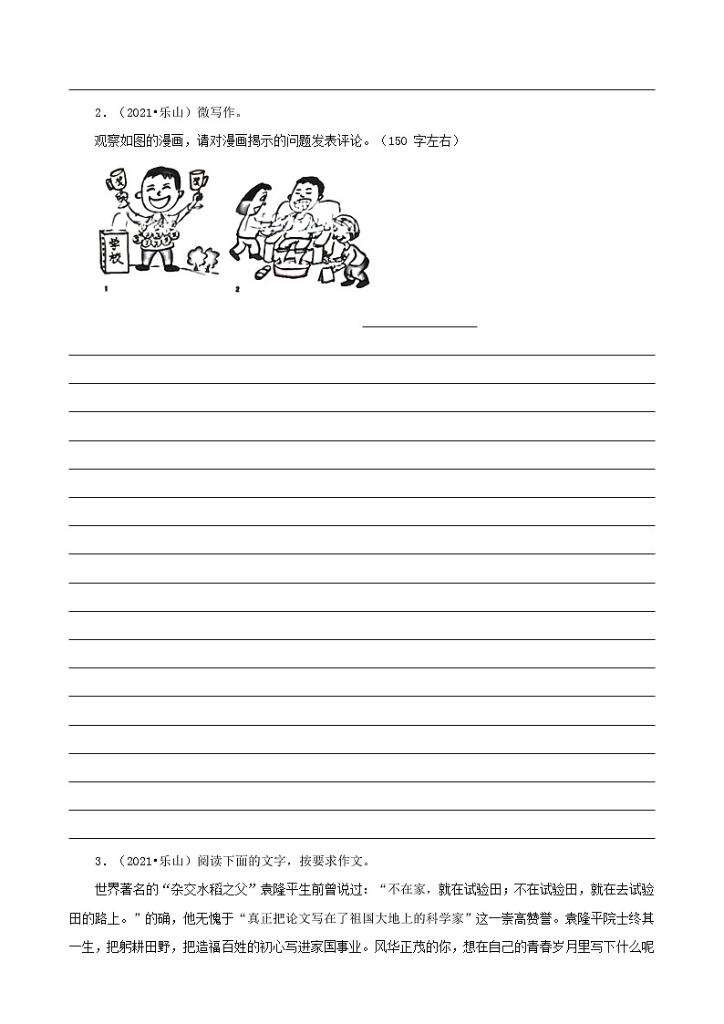 四川省乐山市三年（2020-2022）中考语文真题分题型分层汇编-04作文第2页
