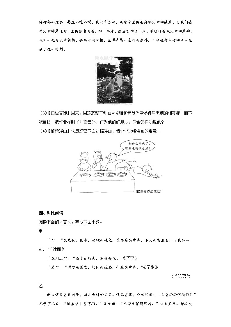 部编版语文七年级上册第三次月考复习试题（1-5单元）（十九）第3页