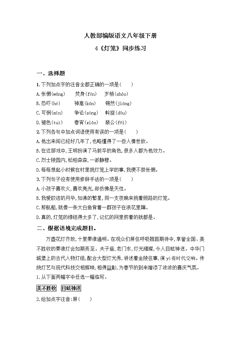 4《灯笼》课件PPT+教案+同步练习01