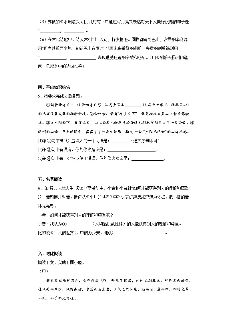 辽宁省大连市金普新区2022-2023学年九年级上学期期中语文试题(含答案)第2页