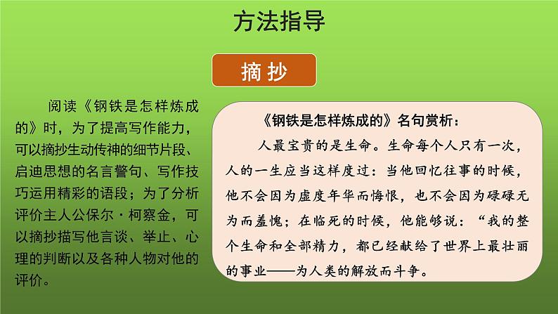 人教部编版八年级下册《钢铁是怎样炼成的》摘抄和做笔记课件07