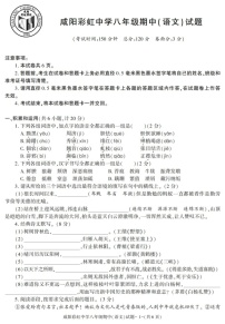 陕西省咸阳彩虹中学2021-2022学年八年级上学期期中考试语文试题