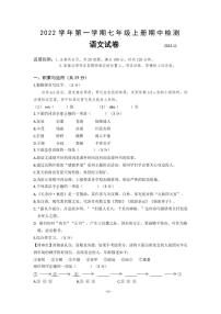 浙江省乐清市2022—2023学年七年级上学期期中考试语文试题