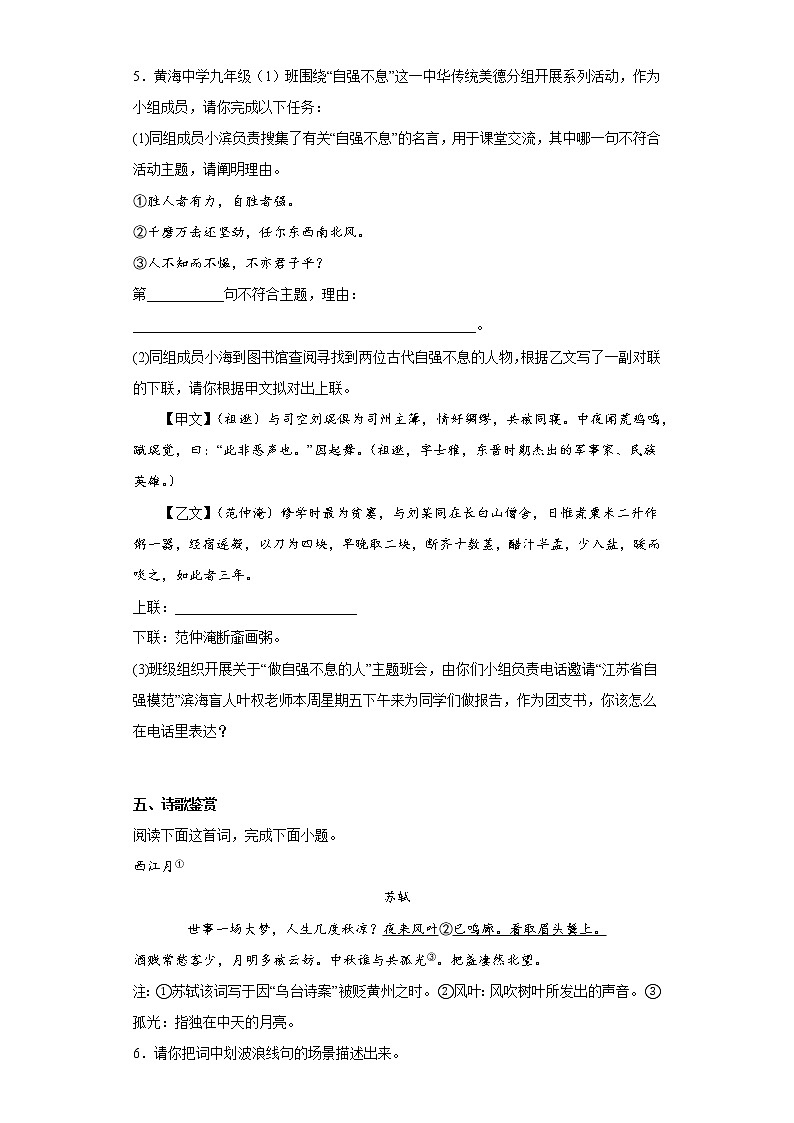 江苏省盐城市滨海县2022-2023学年九年级上学期期中语文试题(含答案)第3页