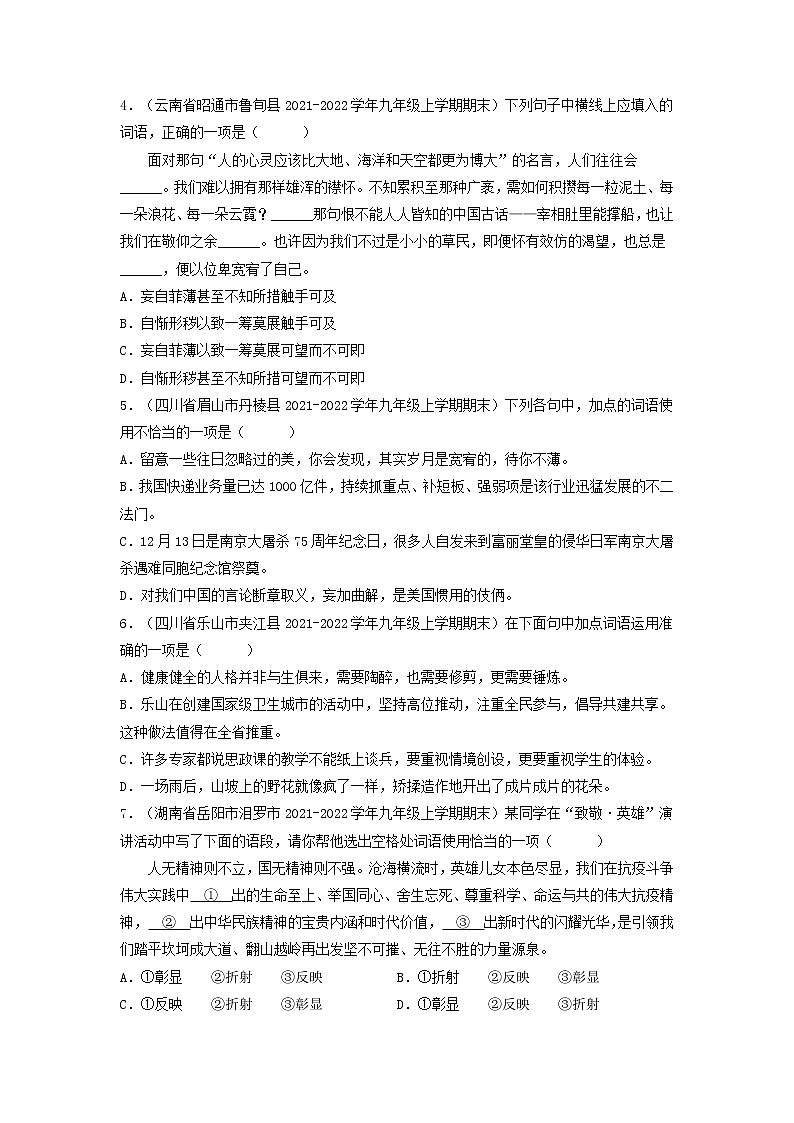 专题03  词语运用-备战2022-2023学年九年级语文上学期期末考试真题汇编（部编版）（原卷版）第2页