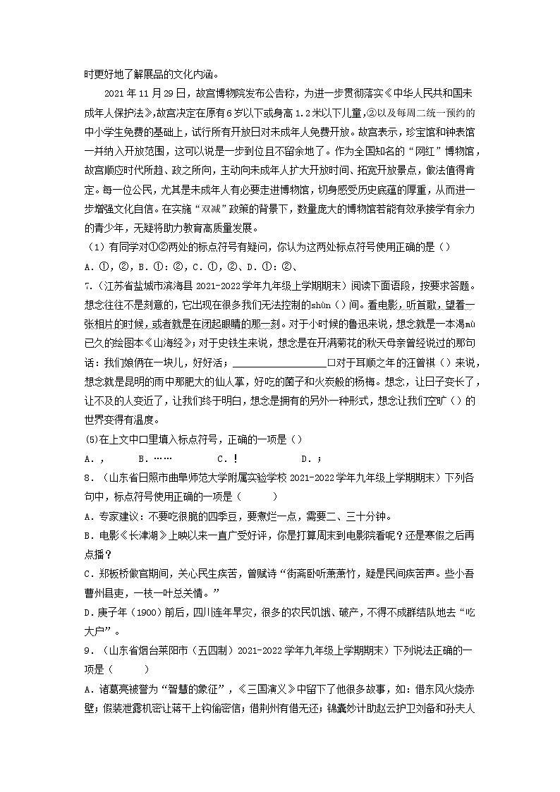 专题05  标点符号-备战2022-2023学年九年级语文上学期期末考试真题汇编（部编版）（原卷版）第3页