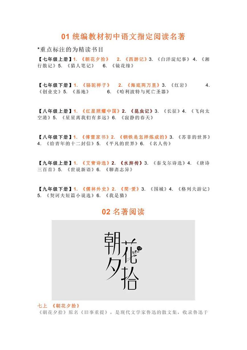 初中语文上下册名著必考考点整理第1页