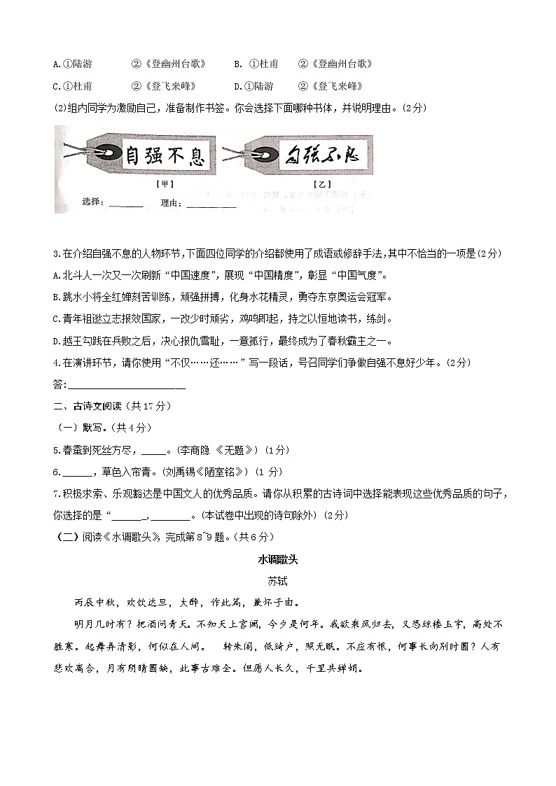 北京市丰台区2021-2022学年九年级上学期期末练习语文题02