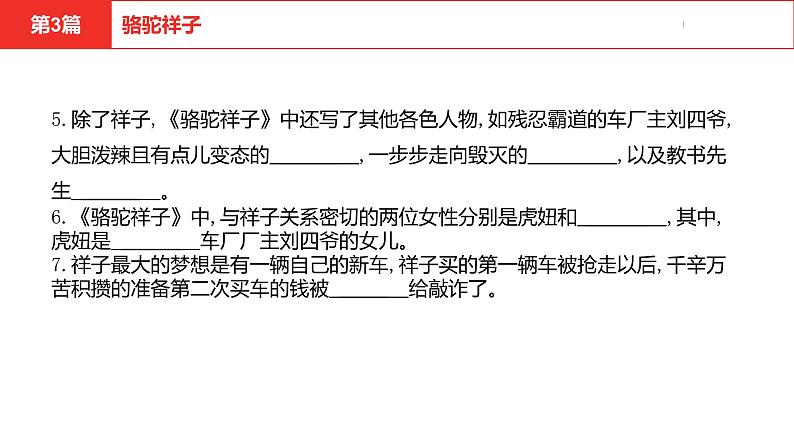 中考总复习语文名著练习第3篇  骆驼祥子课件第5页