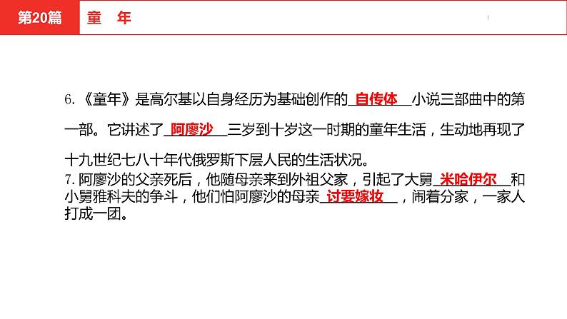 中考总复习语文名著练习第20篇  童年课件08