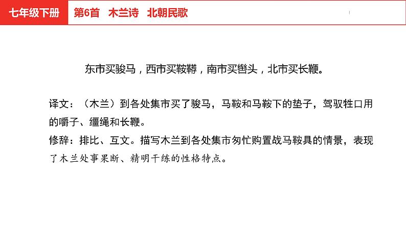 中考总复习语文古诗词曲鉴赏专题第6首  木兰诗课件第8页