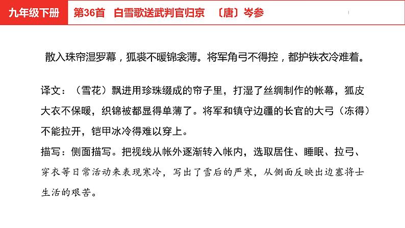 中考总复习语文古诗词曲鉴赏专题第36首  白雪歌送武判官归京课件第7页