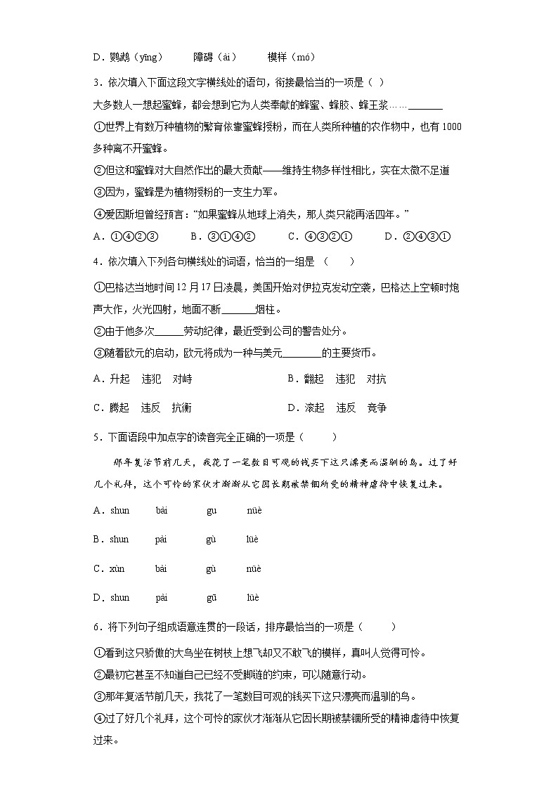 学霸夯基——部编版语文七年级上册17.动物笑谈知识详解+练习02