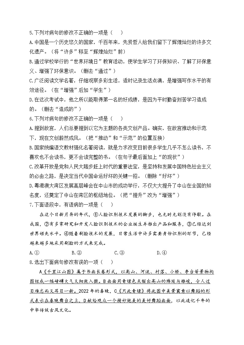 2023届中考语文高频考点专项练习：专题二 句子综合训练（B）第2页
