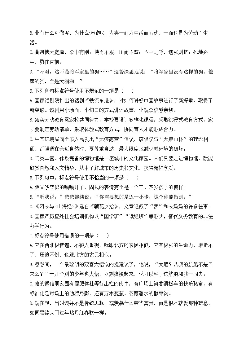 2023届中考语文高频考点专项练习：专题二 考点04 标点符号质检卷（B）第2页