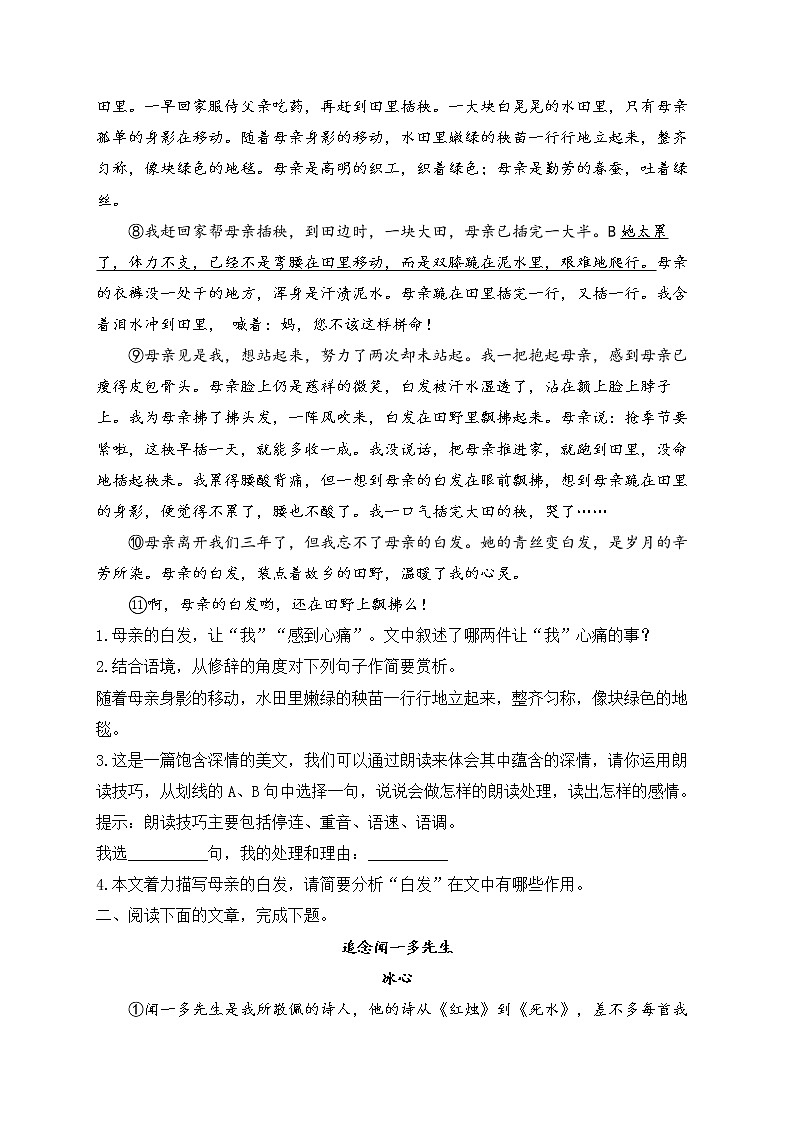 2023届中考语文高频考点专项练习：专题五 考点10 记叙文阅读质检卷（A）第2页