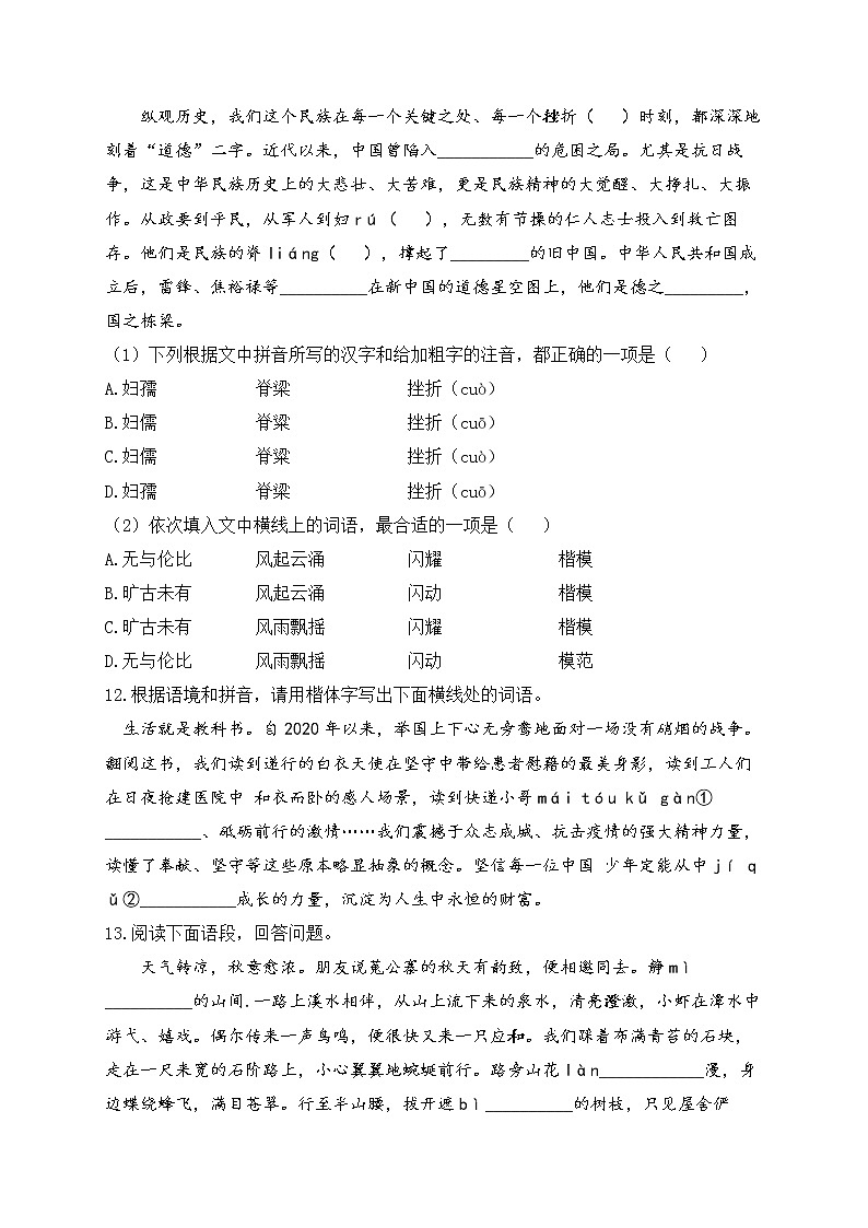 2023届中考语文高频考点专项练习：专题一 字词综合训练（A）第3页