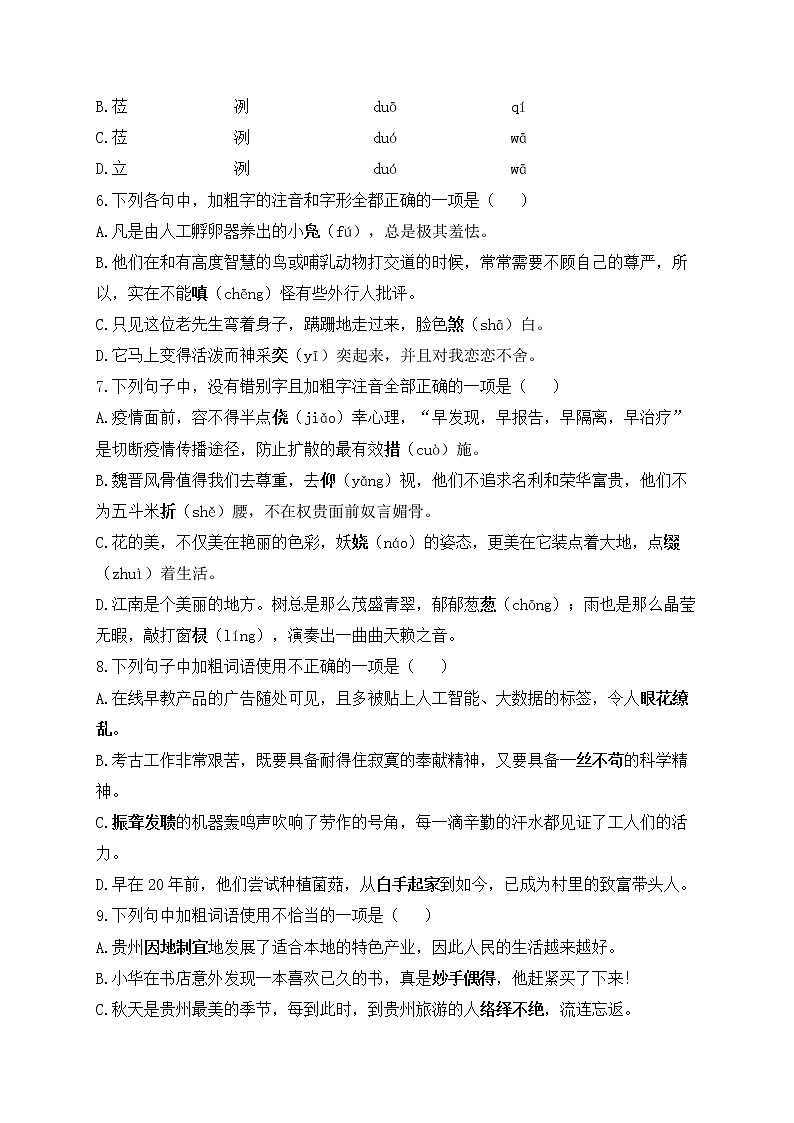 2023届中考语文高频考点专项练习：专题一 字词综合训练（B）02