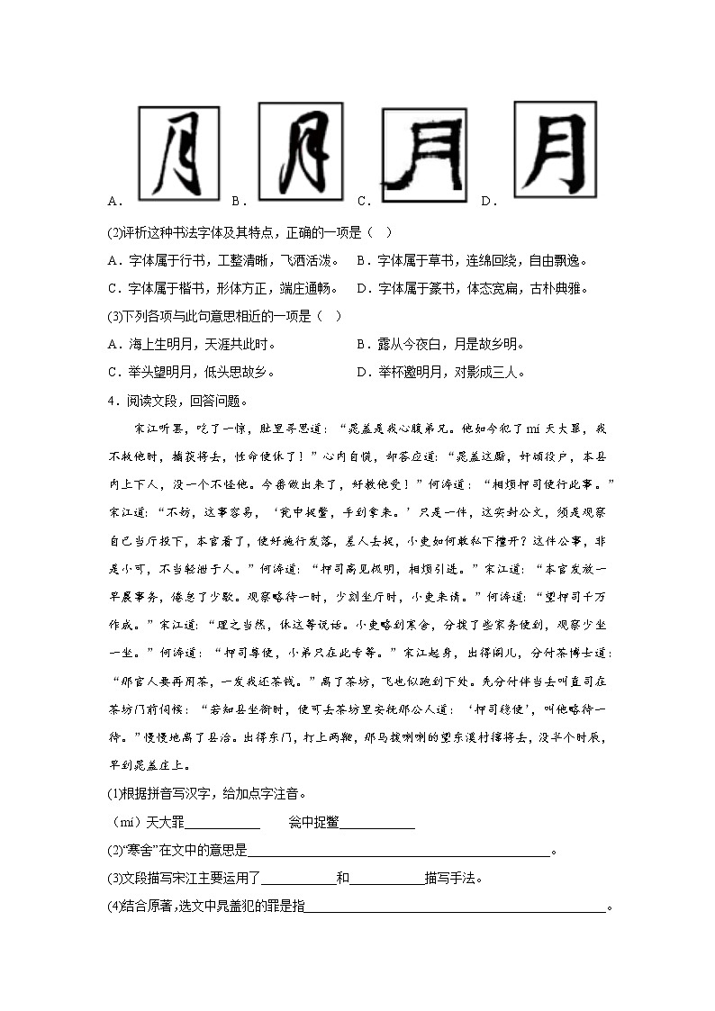 部编版语文九年级上册期中“双减”专项复习——基础知识综合试卷（九年级全册）第3页