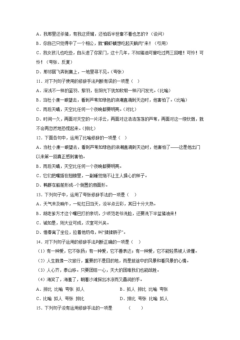 部编版语文九年级上册期中“双减”专项复习——修辞试卷（九年级全册）第3页