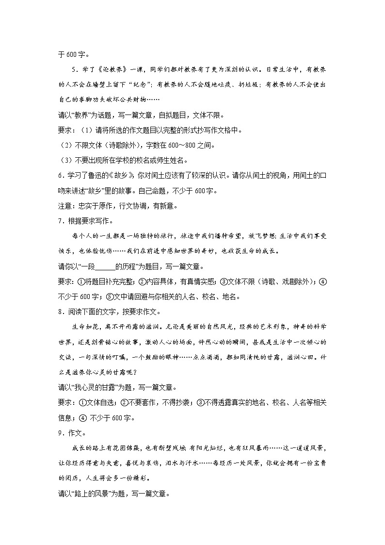 部编版语文九年级上册期中“双减”专项复习——作文试卷（九年级全册）第2页