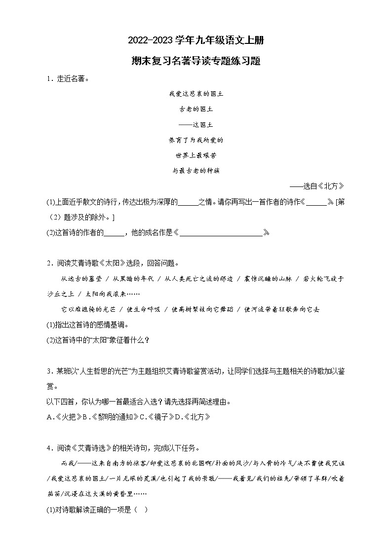期末复习名著导读专题练习题 2022-2023学年部编版语文九年级上册第1页