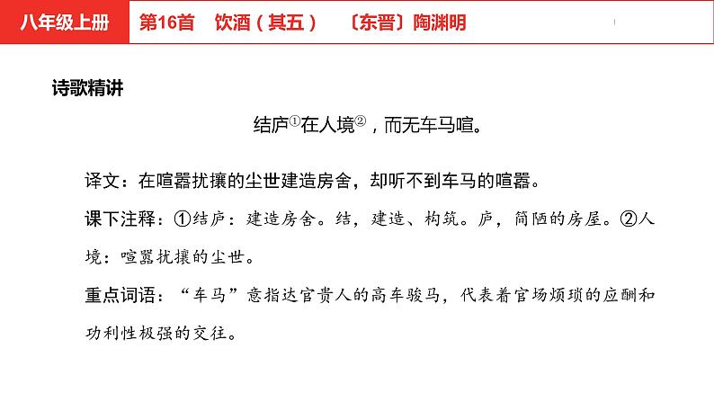 中考总复习语文（河北）古诗文专题二古诗词鉴赏第16首  饮酒（其五）课件05