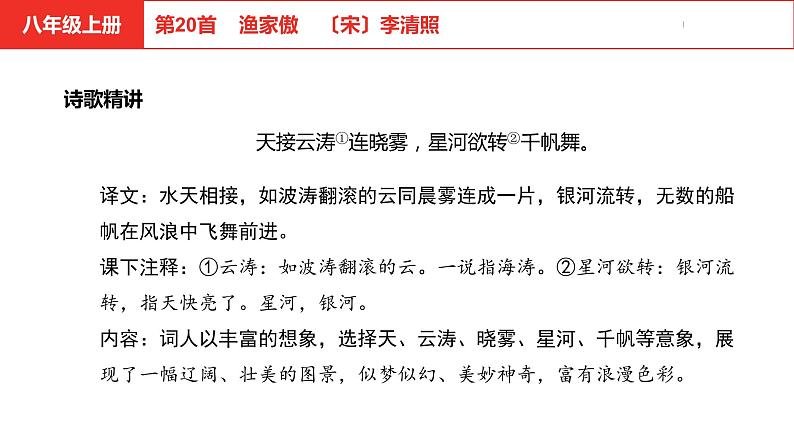 中考总复习语文（河北）古诗文专题二古诗词鉴赏第20首  渔家傲课件05