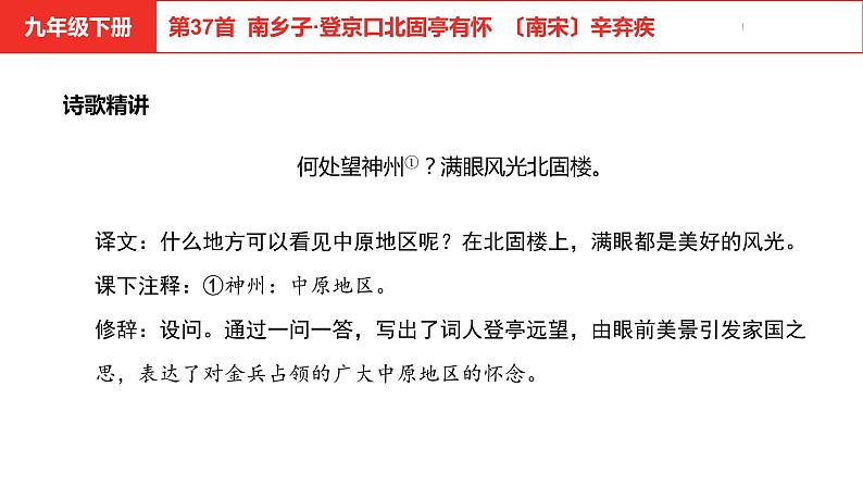 中考总复习语文（河北）古诗文专题二古诗词鉴赏第37首  南乡子·登京口北固亭有坏课件05