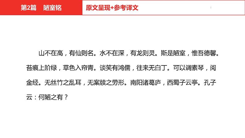 中考总复习语文（河北）古诗文专题一文言文阅读-课内阅读第2篇  陋室铭课件04