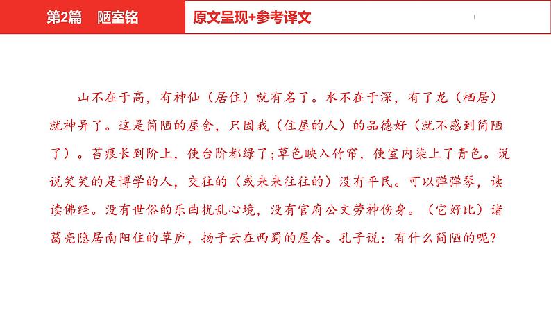 中考总复习语文（河北）古诗文专题一文言文阅读-课内阅读第2篇  陋室铭课件05