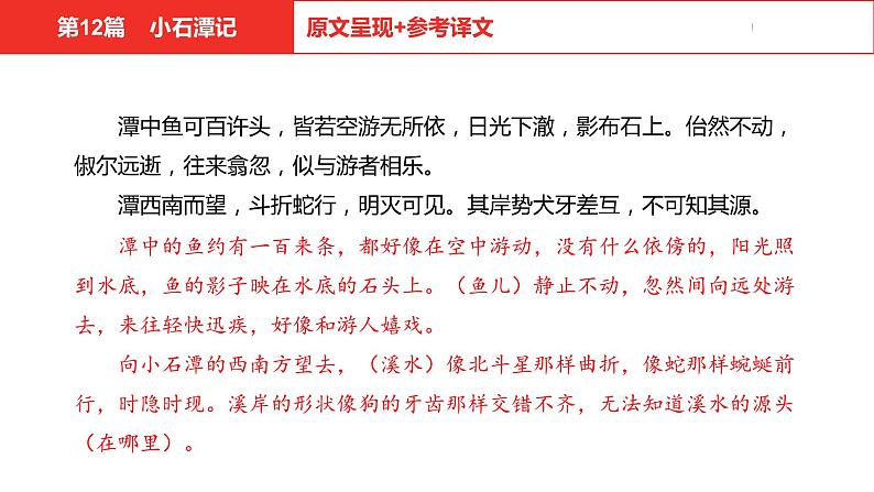中考总复习语文（河北）古诗文专题一文言文阅读-课内阅读第12篇  小石潭记课件05