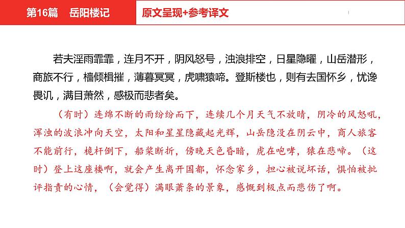 中考总复习语文（河北）古诗文专题一文言文阅读-课内阅读第16篇  岳阳楼记课件06