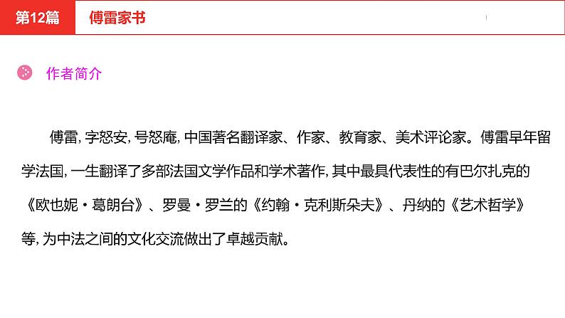 中考总复习语文（河北）阅读专题五名著阅读第12篇 傅雷家书课件03