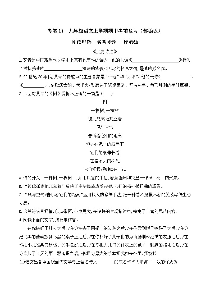 【期末专项备考】部编版语文九年级上学期 期末考前复习-专题11：阅读理解之名著阅读01