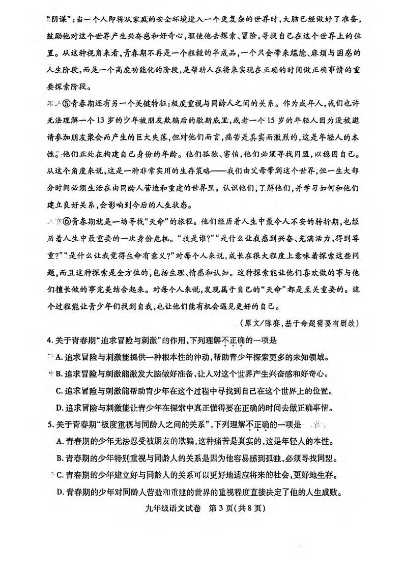 湖北省武汉市汉阳区2022-2023学年九年级上学期期中考试语文试题第3页