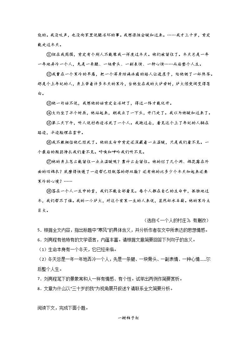 中考语文现代文阅读考点突破：记叙文（人称选用） 试卷03