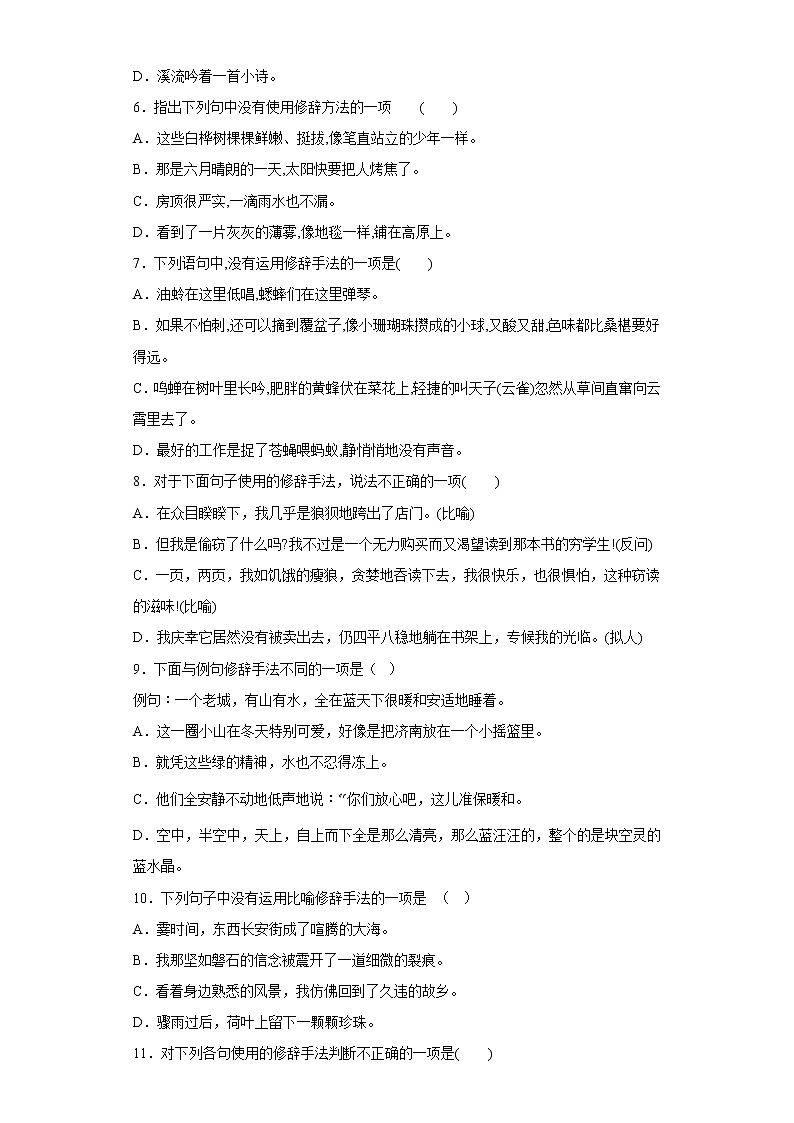 部编版语文七年级上册期末修辞手法专项复习（原卷版）第2页