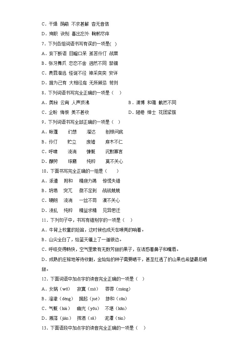部编版语文七年级上册期末字音字形专项复习（原卷版）第2页