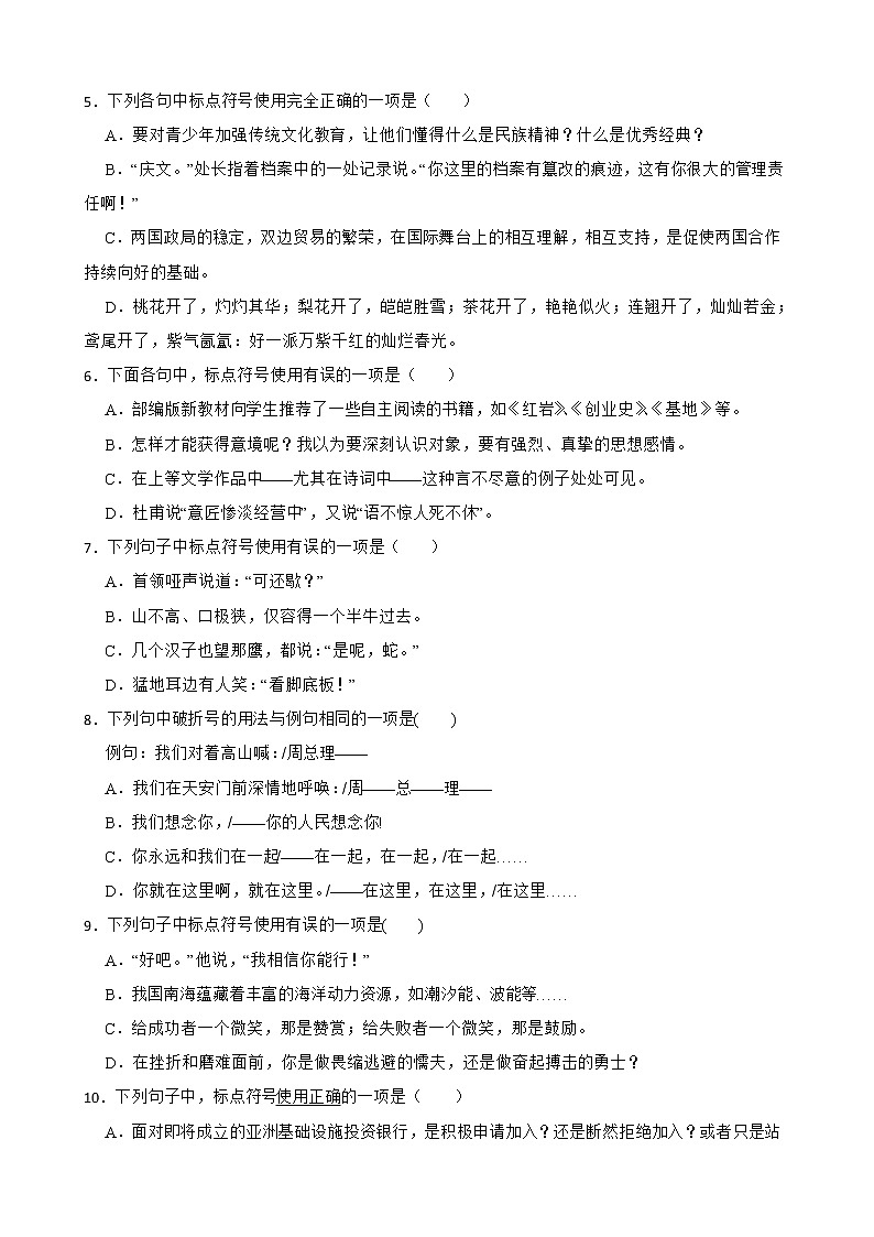 标点符号——部编版语文九年级上学期期末专项复习 试卷练习02