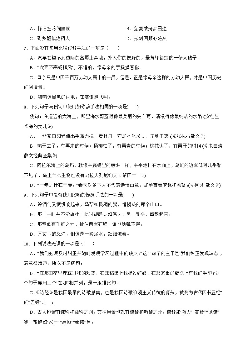 修辞手法——部编版语文九年级上学期期末专项复习（原卷版）第2页